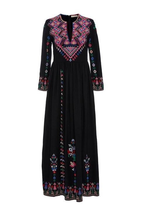 Ulla Johnson Dresses & Skirts - Ulla Johnson Irina Dress Black Folk Embroidered Silk Maxi Size 4